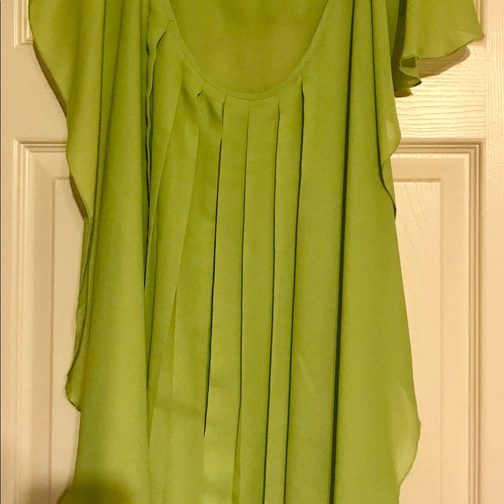 Lime Green Short Sleeve Pleated Blouse